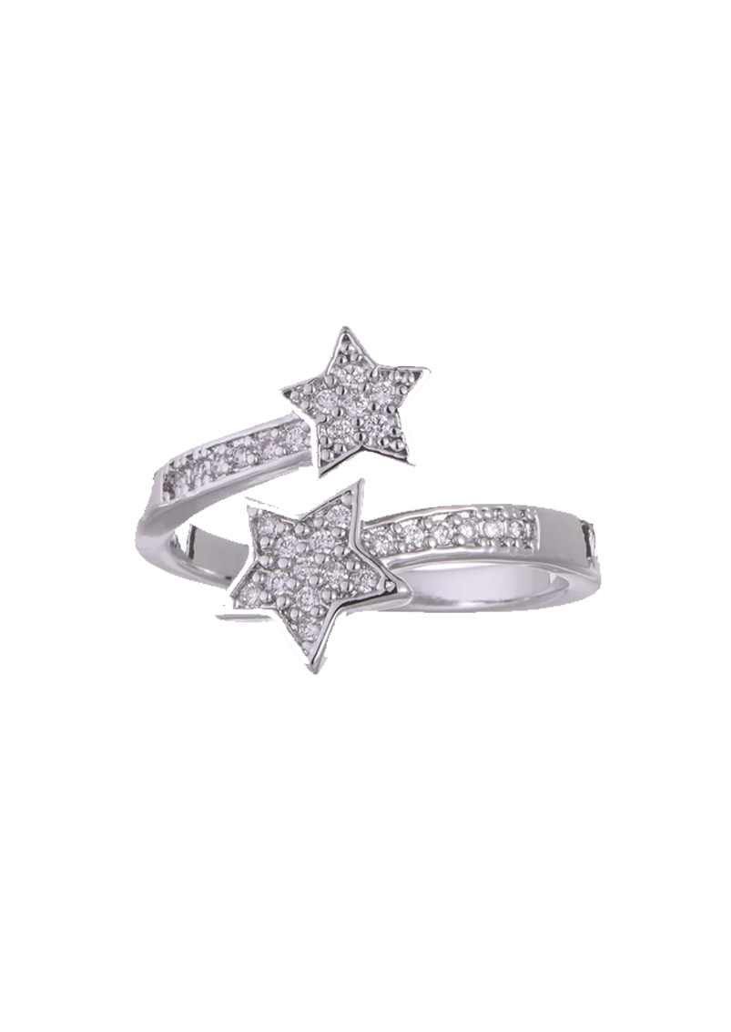 Verstellbarer Ring mit Doppelstern-Zirkon