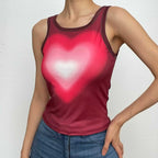 Sleeveless round neck heart pattern crop top