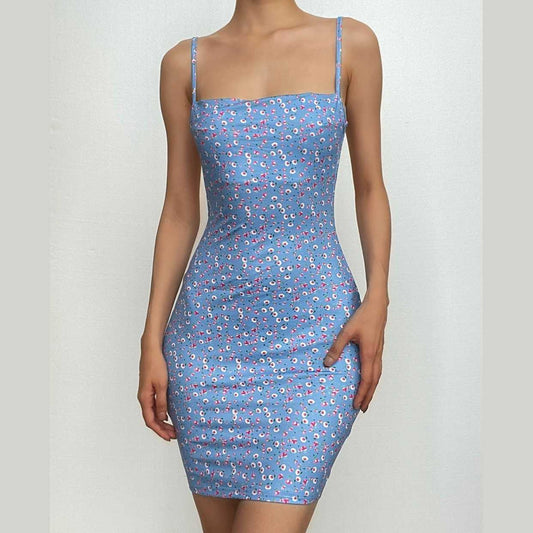 Minikleid mit kontrastierendem, rückenfreiem Blumenmuster und quadratischem Ausschnitt 