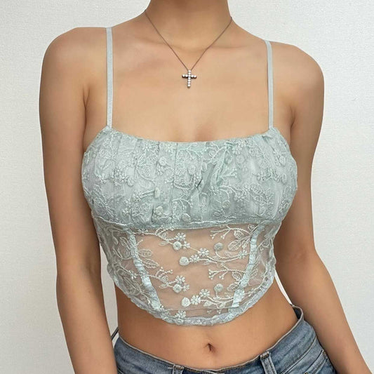 Rückenfreies Camisole-Top mit plissiertem Spitzenbesatz und Reißverschluss 
