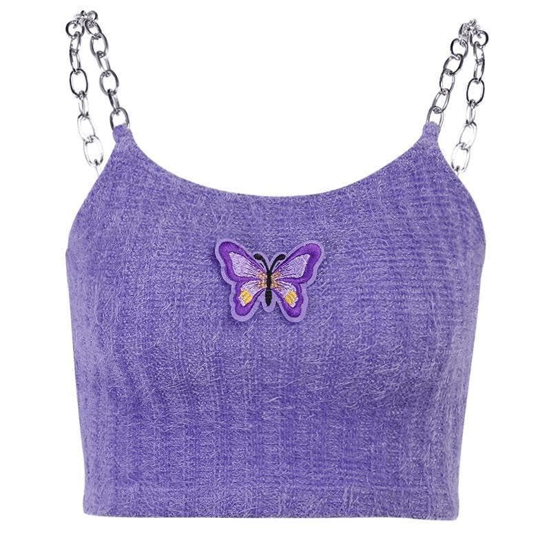 Canotta soffice in maglia con cinturino in catena di metallo Halibuy Butterfly - Saldi finali