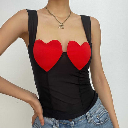 Rückenfreies, ärmelloses Top mit Herz-Patchwork-Kontrast 