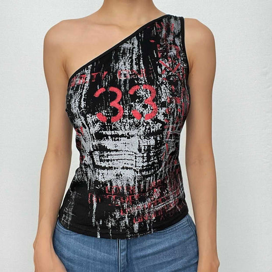 Ärmelloses One-Shoulder-Oberteil mit unregelmäßigem Kontrastdruck 