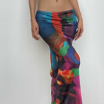 Abstract Print Low Rise Contrast Maxi Skirt