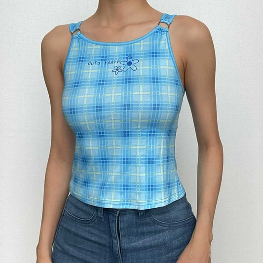 Plaid o ring sleeveless u neck top