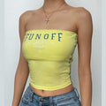 Contrast "FUNOFF" pattern backless tube crop top