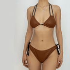 Minigonna imbottita in rete a contrasto con spalline sottili e costume da bagno 3 pezzi 
