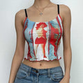 Cross back contrast u neck abstract backless crop top