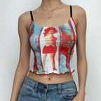 Cross back contrast u neck abstract backless crop top