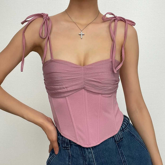 Solides, plissiertes Korsett-Crop-Top zum Selbstbinden mit Reißverschluss