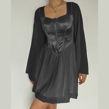 Satin corset long sleeve mesh dress - Final Sale