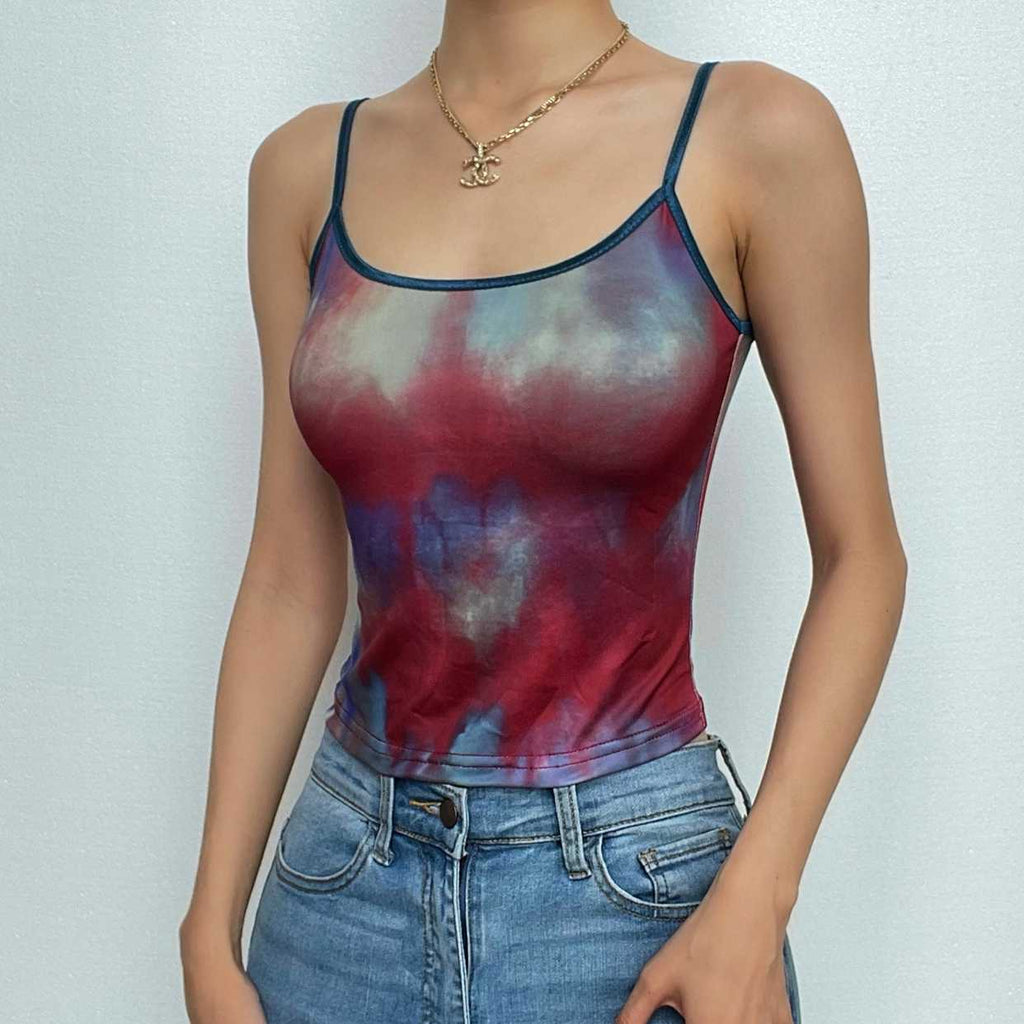 Top corto con scollo a U e schiena scoperta a contrasto, tie-dye 