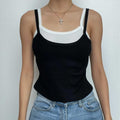 Top corto senza maniche con scollo quadrato e patchwork a contrasto 