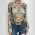 Tie dye see through fishnet hollow out long sleeve top