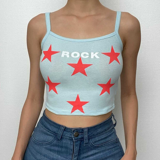 Top corto con scollo quadrato e canotta a contrasto con motivo a stelle 