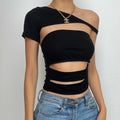 Hollow out solid gloves irregular backless tube crop top