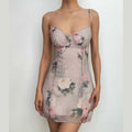 Miniabito con scollo a V e zip a contrasto, stampa floreale in chiffon
