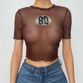 Short sleeve sheer mesh see through ruffle embroidery crop top