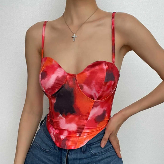 Canotta tie-dye con lacci sul retro