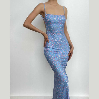 Rückenfreies Camisole-Maxikleid mit Blumenmuster und Wasserfallausschnitt in Kontrastfarbe 