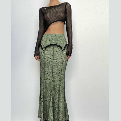 Stitch lace hem abstract contrast maxi skirt