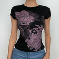 Crewneck cap sleeve abstract contrast top