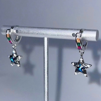 Y2K Star Drop Earrings With Blue Crystal & Colorful Gemstones