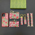 Modisches Geschenkset (iPhone-Hülle + Schlüsselanhänger + Geldbörse + Kartenhalter + Uhrenarmband) 