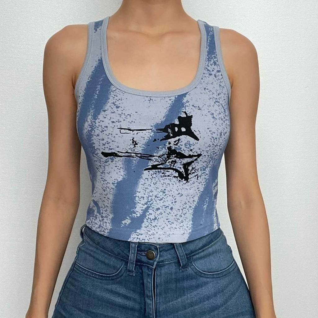Sleeveless tie dye contrast ribbed crop top