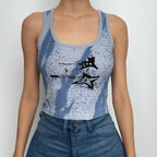 Sleeveless tie dye contrast ribbed crop top