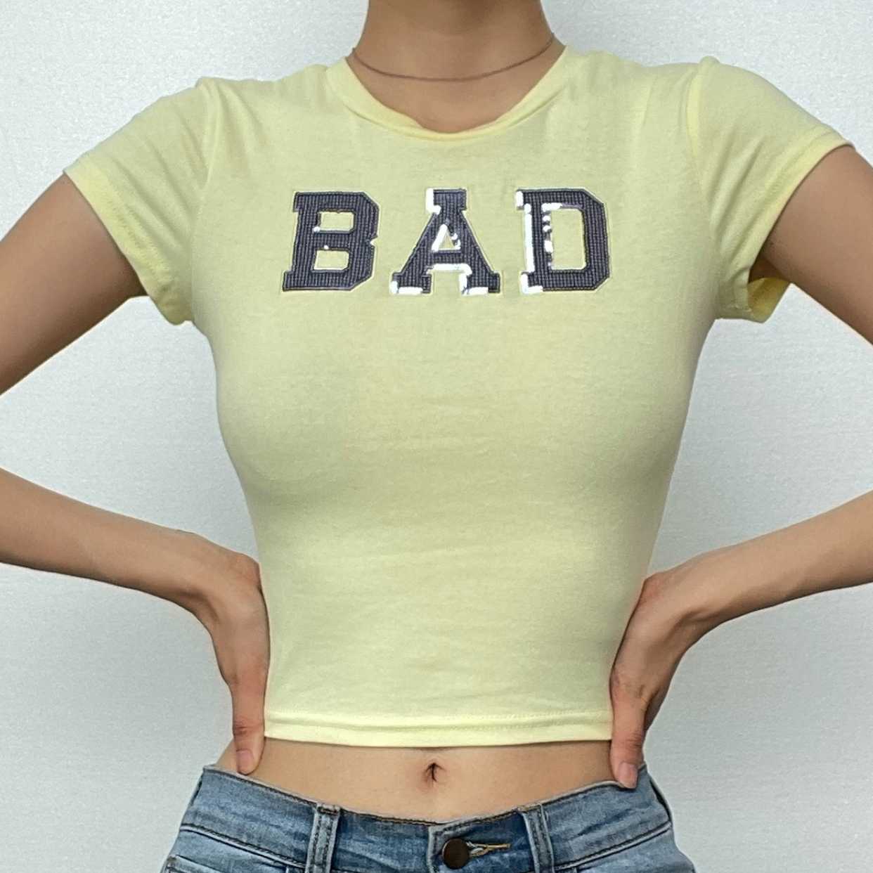 Glitter contrast short sleeve crewneck crop top