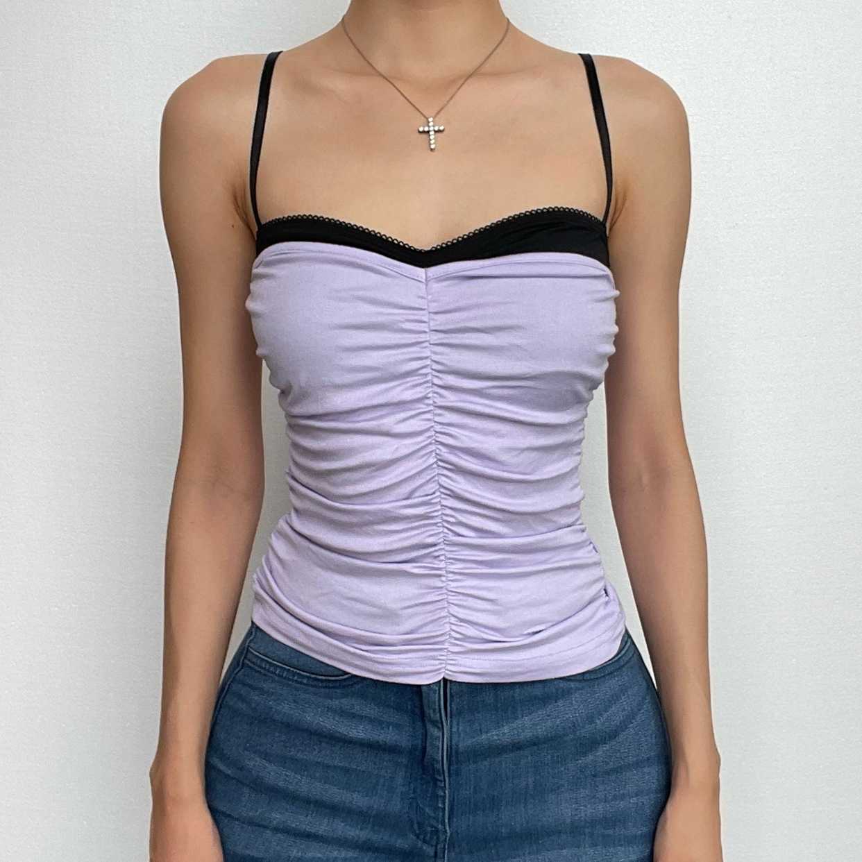 Ruched backless contrast patchwork cami top