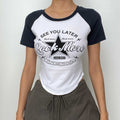 Crewneck star pattern patchwork short sleeve contrast top