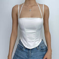 Halter zip-up solid backless self tie crop top