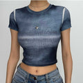 Tie dye short sleeve star applique crewneck crop top