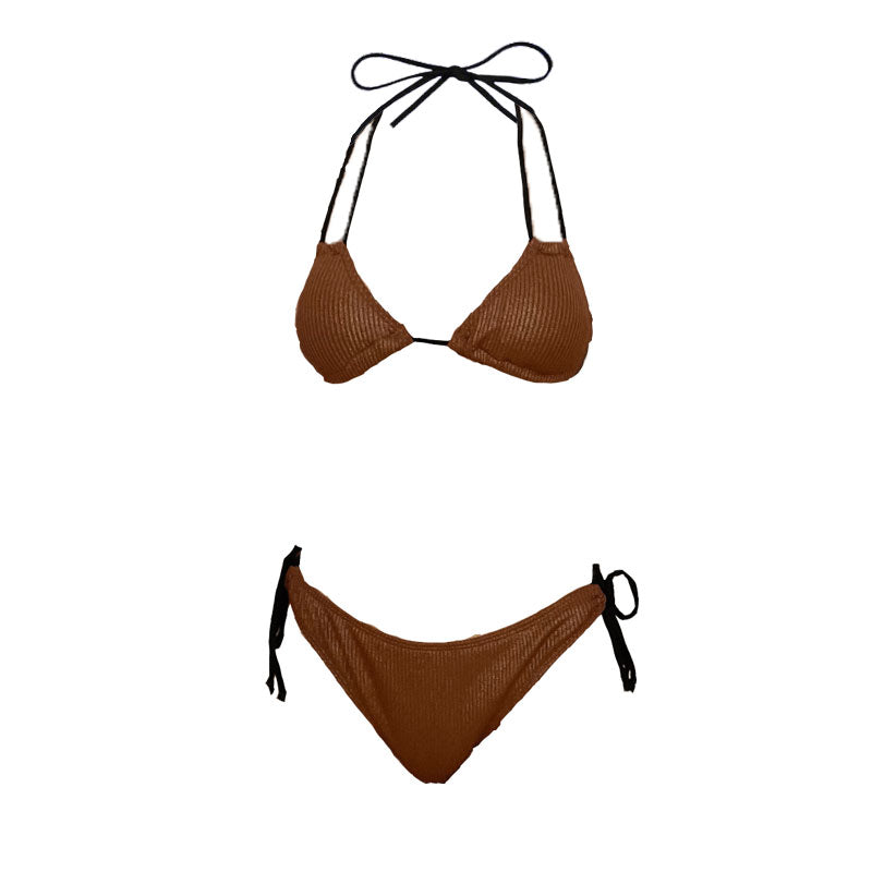 Minigonna imbottita in rete a contrasto con spalline sottili e costume da bagno 3 pezzi 