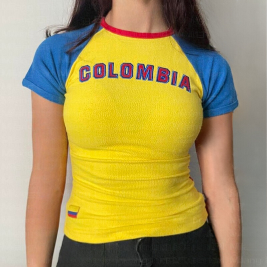 Colombia Y2K Embroidered Sportswear T-Shirt