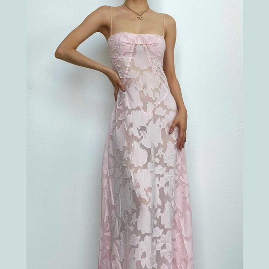 Strukturiertes, einfarbiges, rückenfreies Maxikleid mit Spaghettiträgern und Reißverschluss 