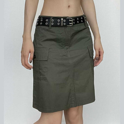 Solid cargo pocket button low rise mini skirt