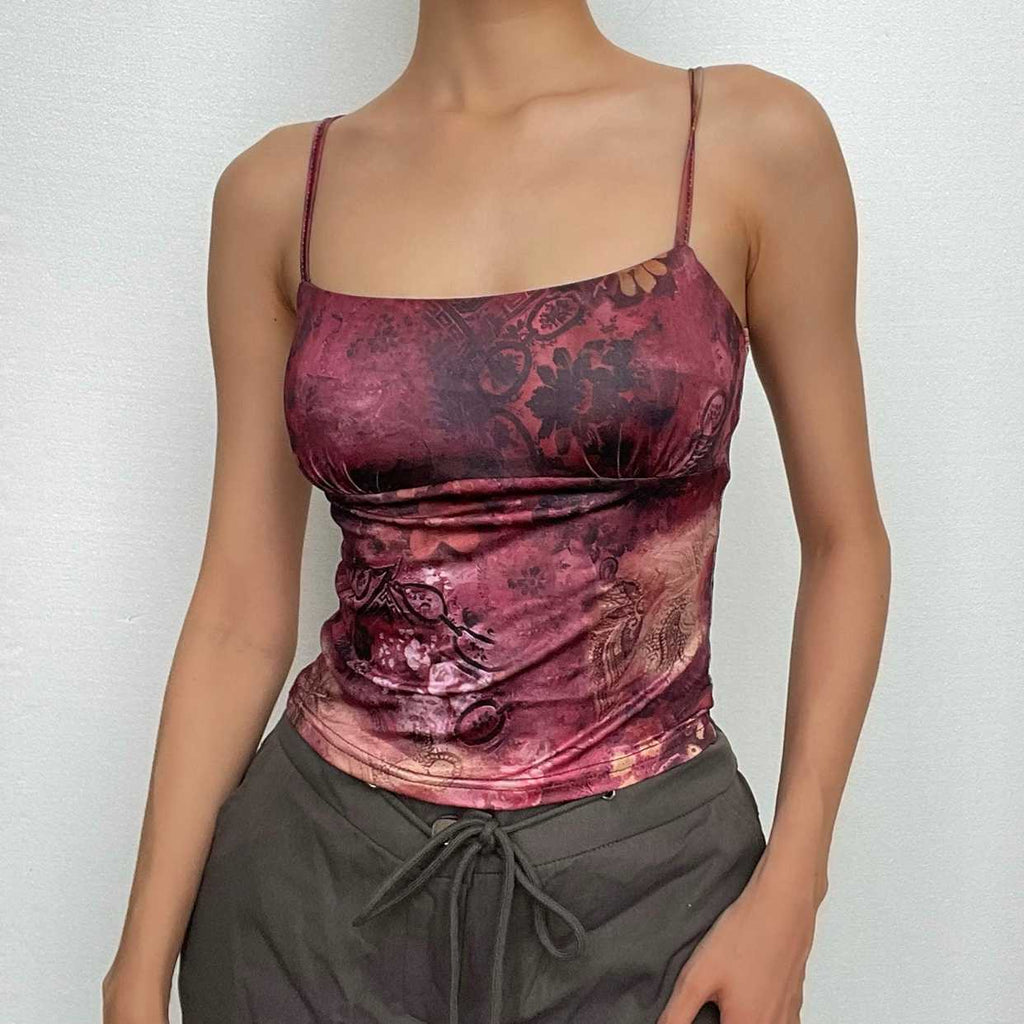 Square neck backless contrast print cami top