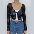 Solid textured long sleeve button top