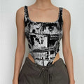 Square neck sleeveless hollow out abstract buckle bodysuit