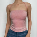 Textured halter self tie backless ruched crop top