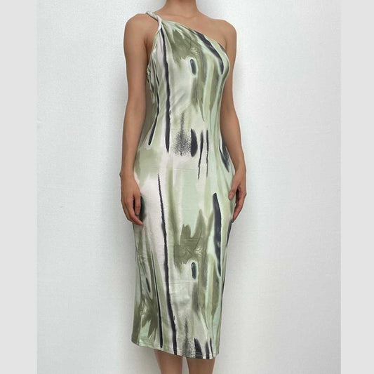Rückenfreies Midikleid mit unregelmäßiger Batikfärbung und einer Schulter 
