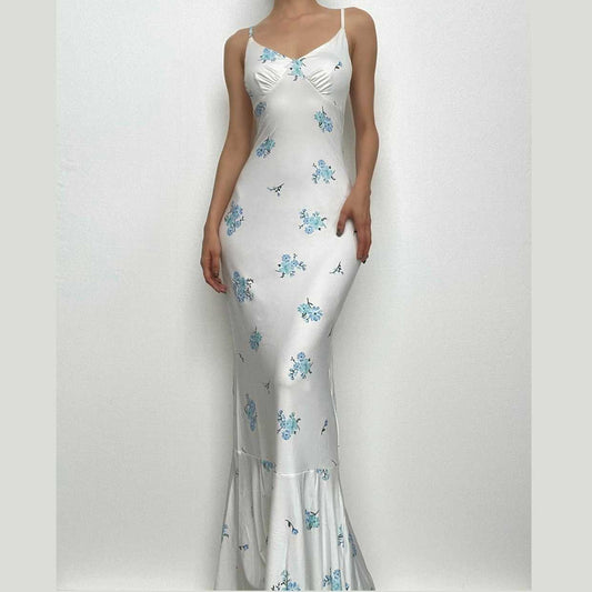 Maxikleid mit gerafftem Camisole und V-Ausschnitt mit Blumenmuster und Kontrast
