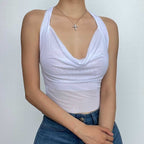 Sheer mesh see through solid cross front cowl neck 3-way top