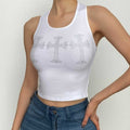 Halter backless cross beaded u neck sleeveless crop top