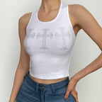 Halter backless cross beaded u neck sleeveless crop top