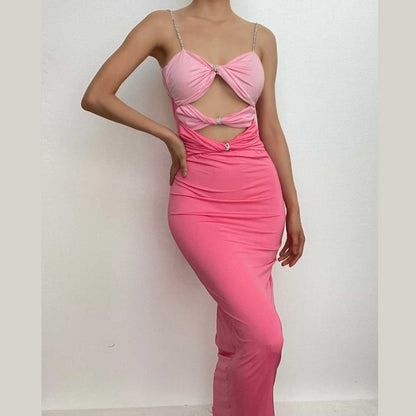 Rückenfreies Maxikleid zum Binden mit ausgehöhltem Patchwork und kontrastierender Schleife
