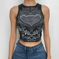 Crewneck sleeveless heart pattern contrast crop top